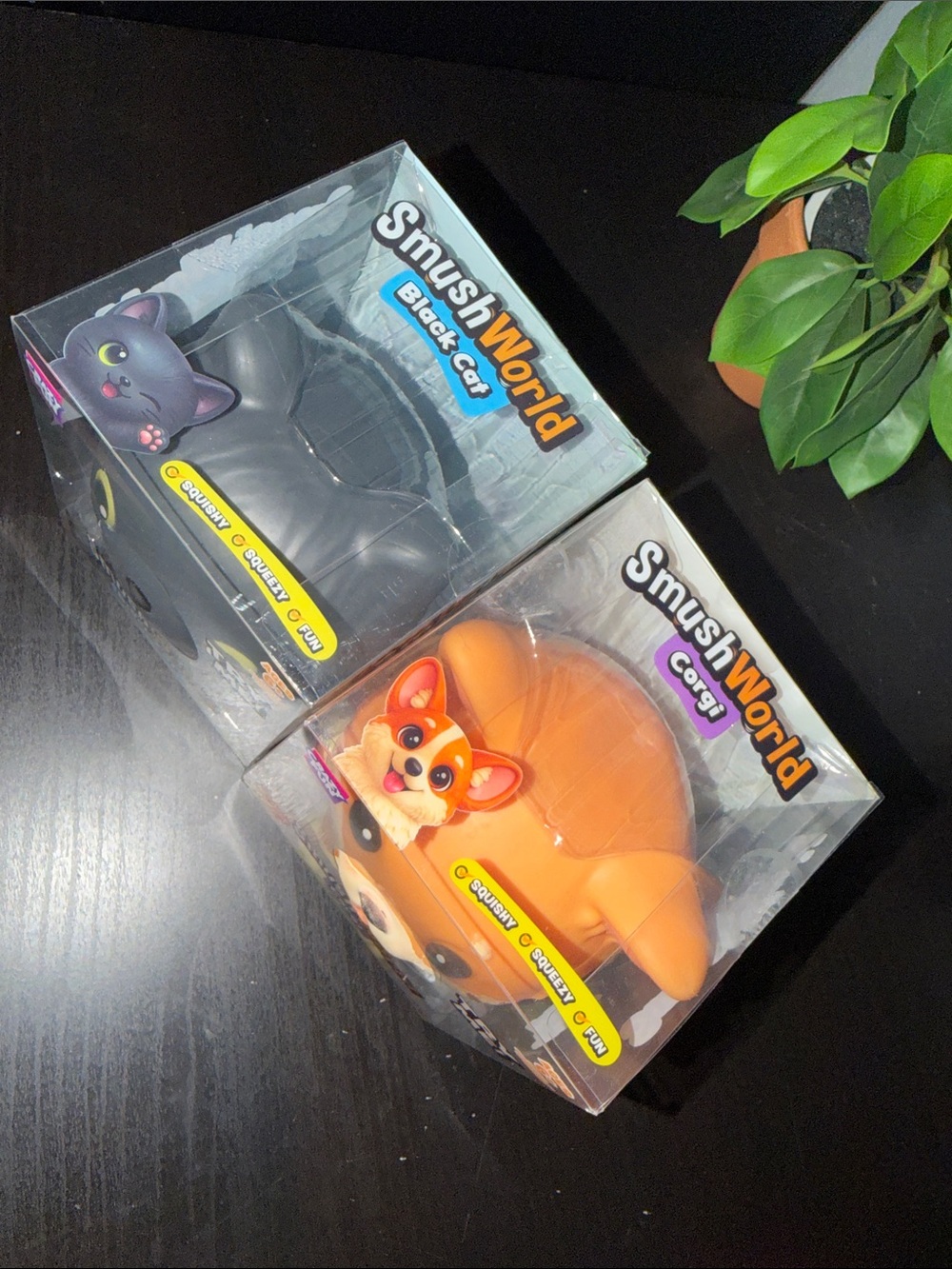TWO 2 Smush World Corgi & Black Cat Squishy Toy Duo - Orange & Black Bundle of 2 - Picture 4 of 6